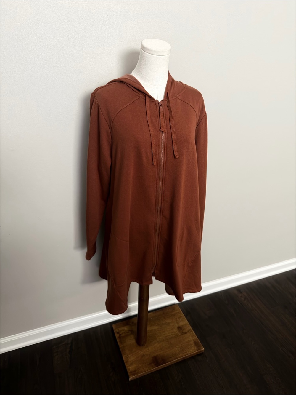 LOGO Lori Goldstein Hoodie Jacket Tunic Sweater Full Zip Pockets Rust Pumpkin